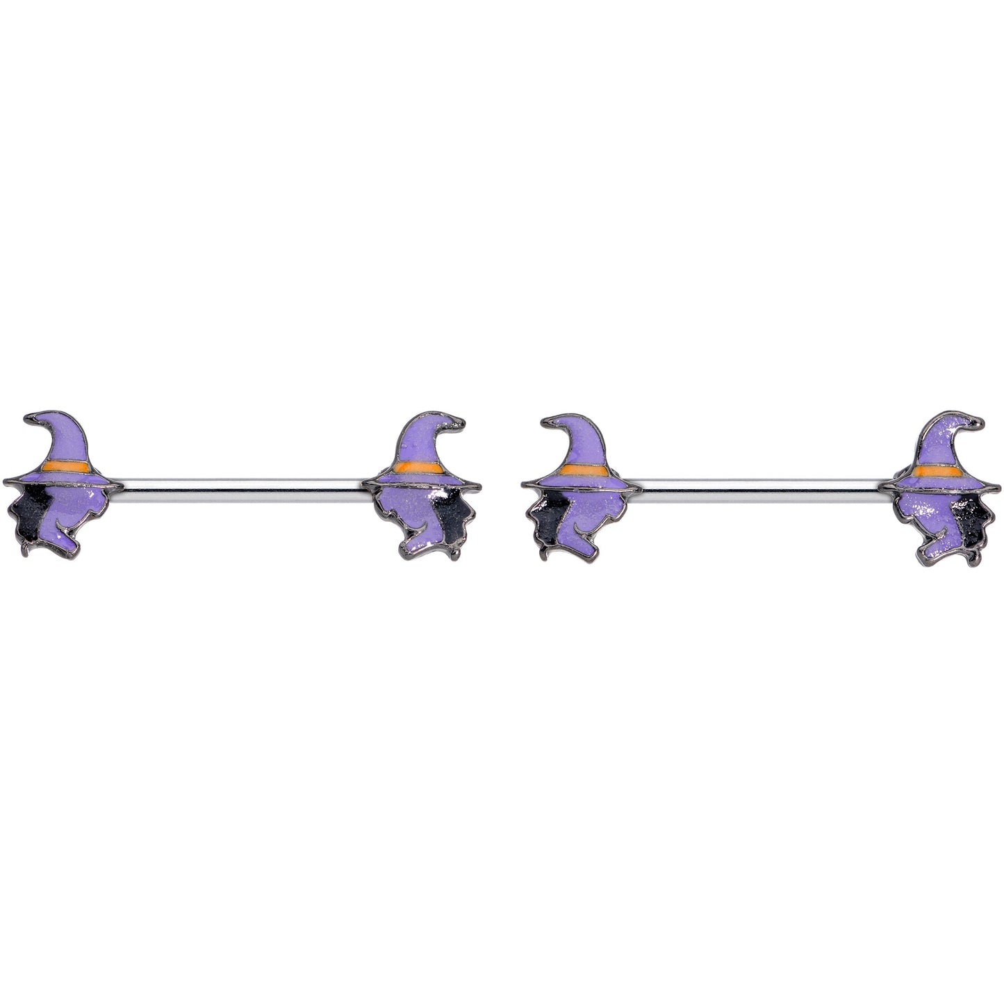 14 Gauge 5/8 Purple Witch Halloween Barbell Nipple Ring Set