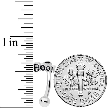 14 Gauge 5/16 Black Text Boo Halloween Curved Eyebrow Ring