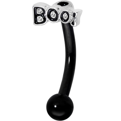 14 Gauge 5/16 Black Boo Halloween Curved Eyebrow Ring