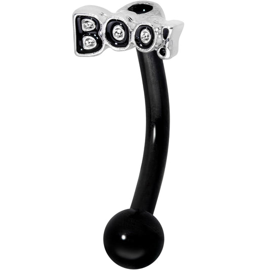 14 Gauge 5/16 Black Boo Halloween Curved Eyebrow Ring