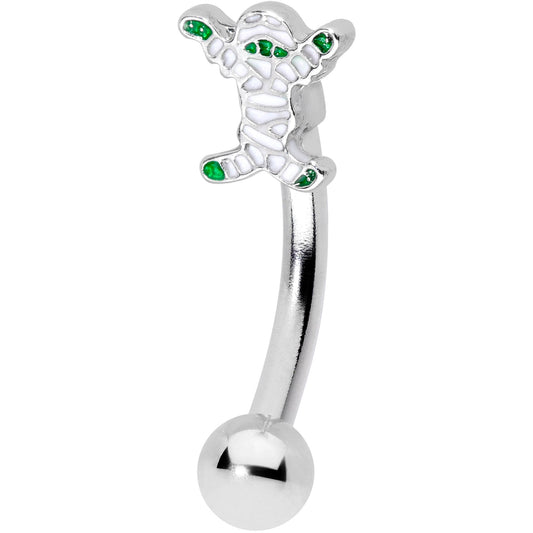 14 Gauge 5/16 Green Mummy Halloween Curved Eyebrow Ring
