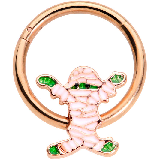 16 Gauge 3/8 Rose Gold Tone Green Mummy Halloween Hinged Segment Ring