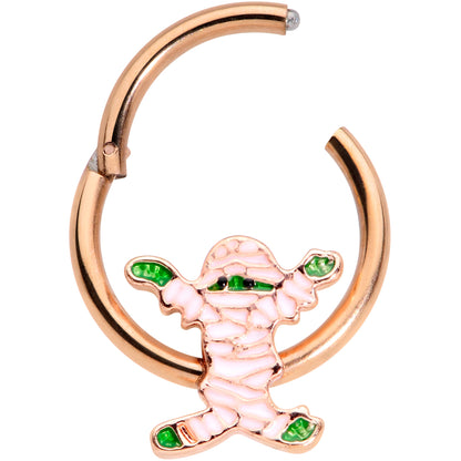 16 Gauge 3/8 Rose Gold Tone Green Mummy Halloween Hinged Segment Ring