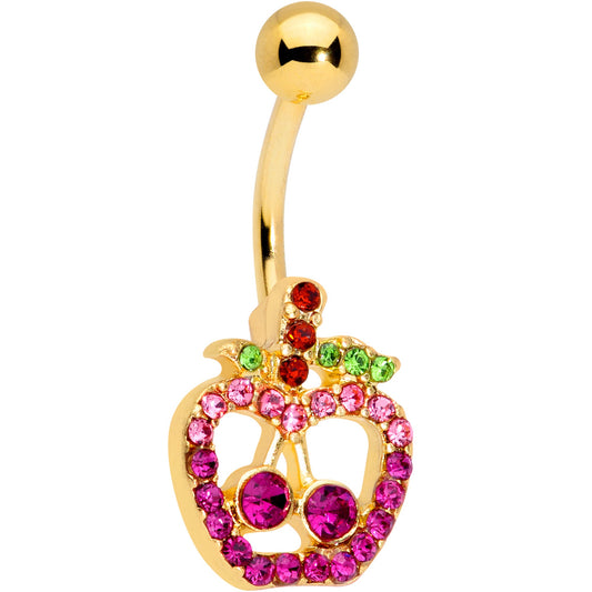 Pink Purple Gem Gold Tone Cherry Apple Fruit Belly Ring