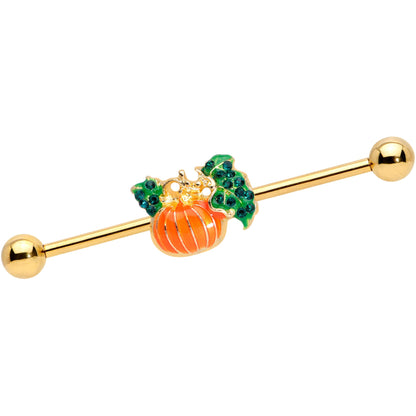 14 Gauge Gold Tone Autumn Pumpkin Halloween Industrial Barbell 38mm