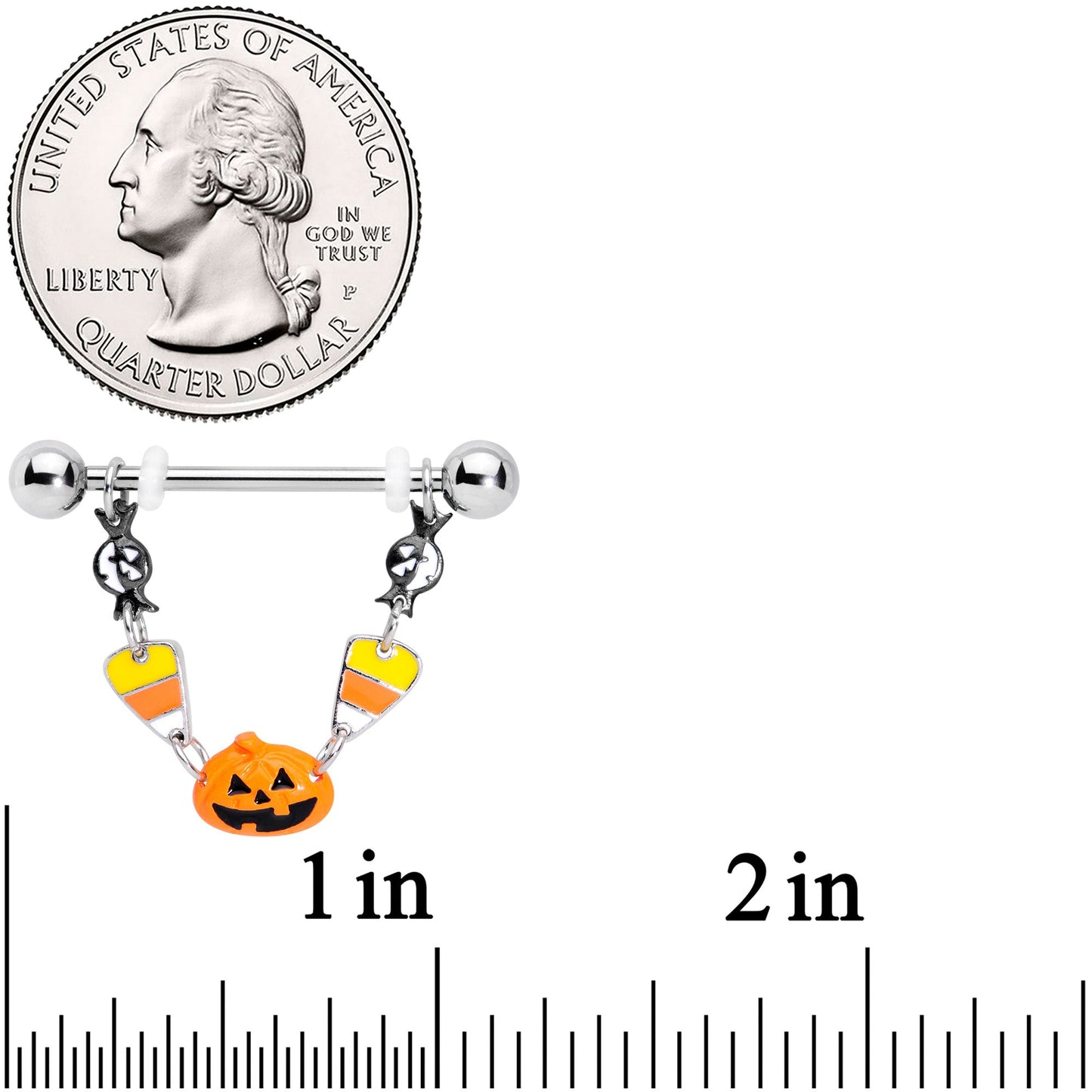 14 Gauge 13/16 Candy Corn Pumpkin Halloween Dangle Nipple Ring Set