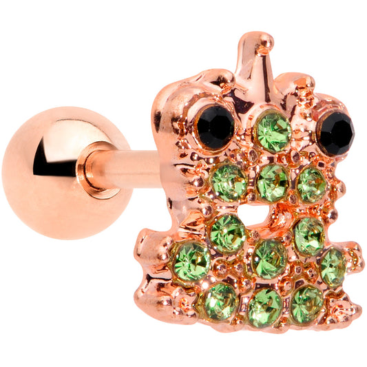 16 Gauge 1/4 Green Gem Rose Gold Tone Royal Frog Cartilage Tragus