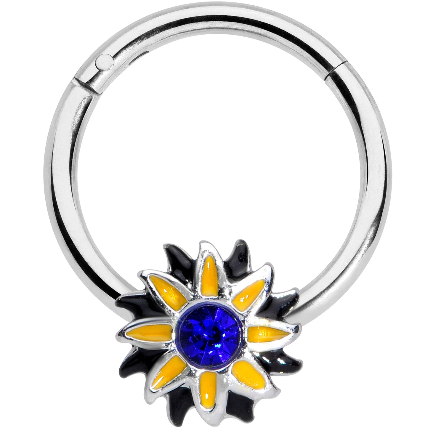 16 Gauge 3/8 Blue Faux Druzy Sunflower Hinged Segment Ring