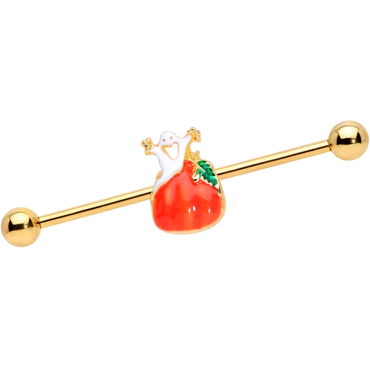 14 Gauge Gold Tone Haunted Pumpkin Industrial Barbell 38mm