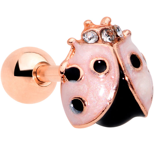 16 Gauge 1/4 Clear Gem Rose Gold Tone Lil Ladybug Cartilage Tragus
