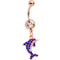 Clear Blue Gem Rose Gold Tone Dolphin Dangle Belly Ring
