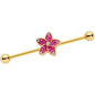 14 Gauge Clear Purple Gem Gold Tone Flower Industrial Barbell 38mm