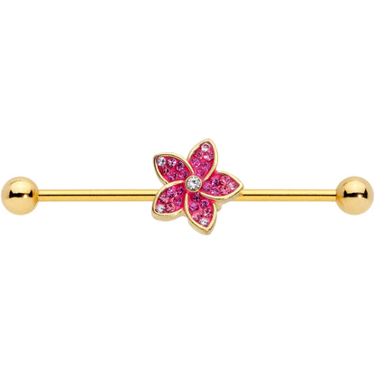 14 Gauge Clear Purple Gem Gold Tone Flower Industrial Barbell 38mm