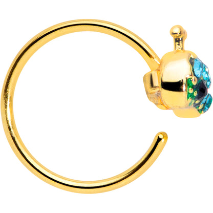 20 Gauge 5/16 Aqua Gem Gold Tone Water Whale Nose Hoop