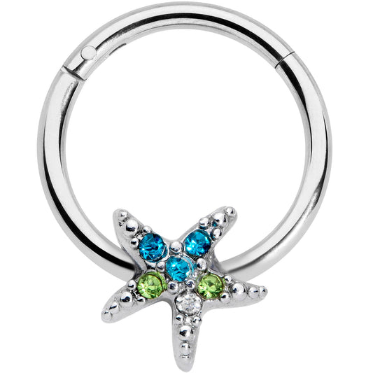 16 Gauge 3/8 Blue Green Gem Glam Starfish Hinged Segment Ring