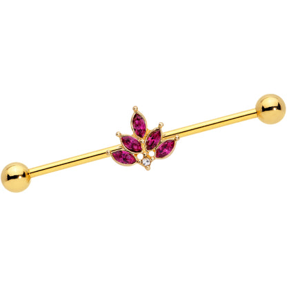 14 Gauge Dark Red Gem Gold Tone Autumn Leaves Industrial Barbell 38mm