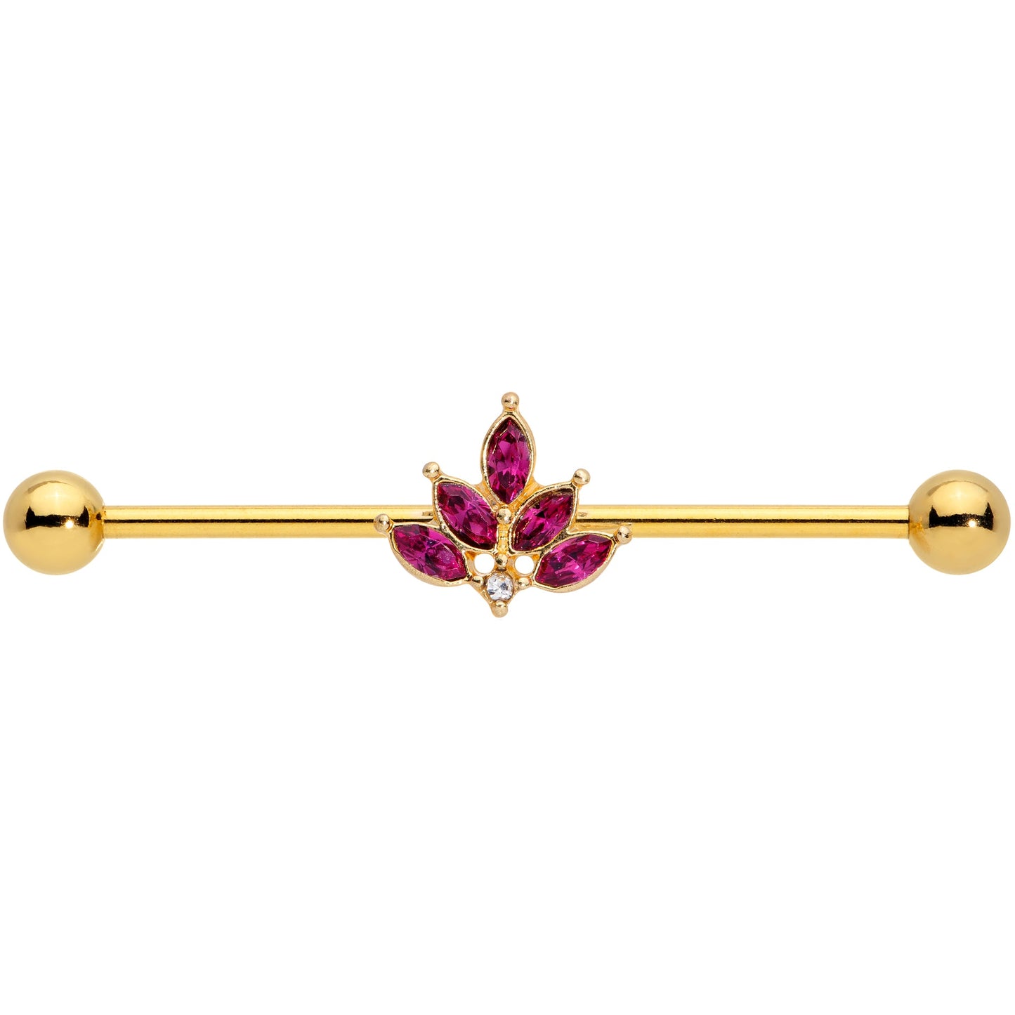 14 Gauge Dark Red Gem Gold Tone Autumn Leaves Industrial Barbell 38mm