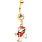 Clear Gem Gold Tone Ice Skating Snowman Christmas Dangle Belly Ring