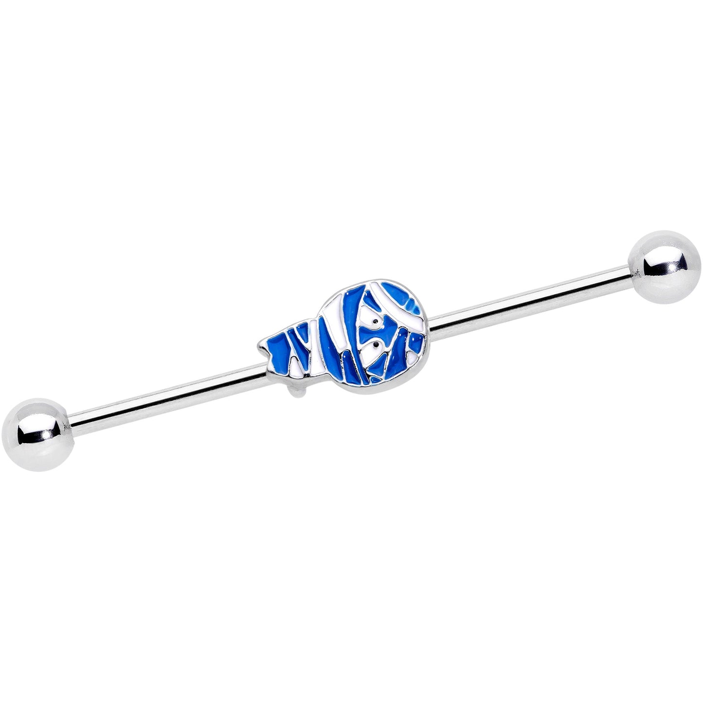 14 Gauge Blue White Mummy Halloween Industrial Barbell 38mm