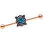 14 Gauge Aqua Gem Rose Gold Tone Renaissance Industrial Barbell 38mm