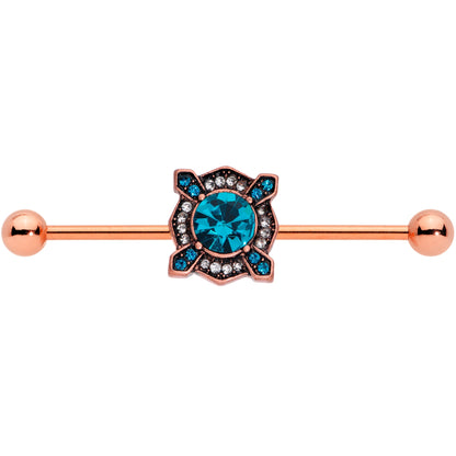 14 Gauge Aqua Gem Rose Gold Tone Renaissance Industrial Barbell 38mm