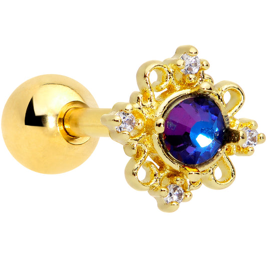 16 Gauge 1/4 Purple Tourmaline Gold Tone Filigree Cartilage Tragus