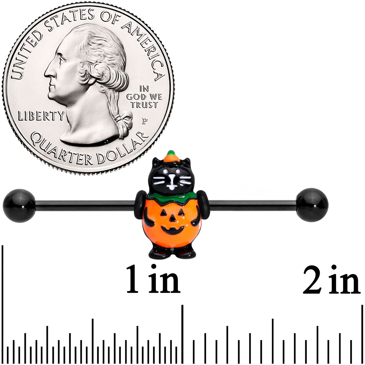 14 Gauge Black Cat Pumpkin Halloween Industrial Barbell 38mm