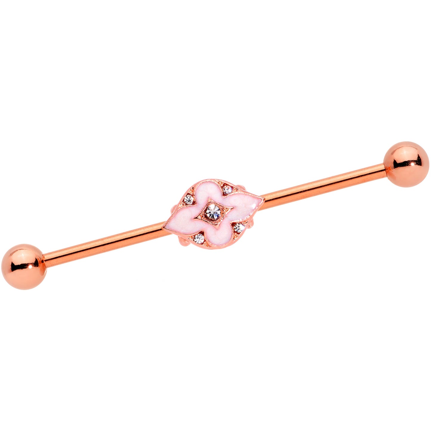 14 Gauge Clear Gem Rose Gold Tone Pink Cross Industrial Barbell 38mm