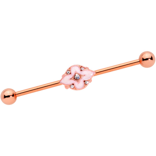 14 Gauge Clear Gem Rose Gold Tone Pink Cross Industrial Barbell 38mm