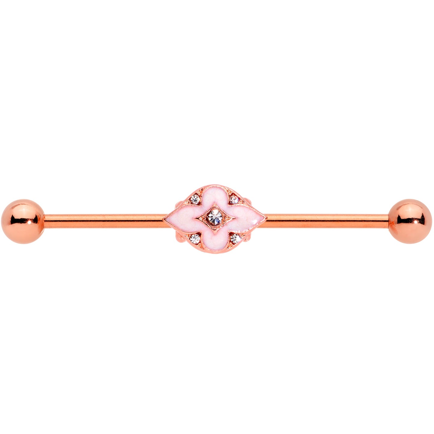 14 Gauge Clear Gem Rose Gold Tone Pink Cross Industrial Barbell 38mm