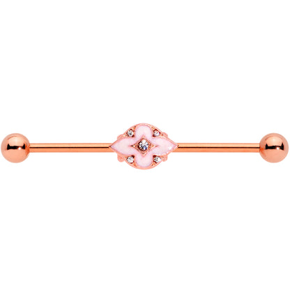 14 Gauge Clear Gem Rose Gold Tone Pink Cross Industrial Barbell 38mm