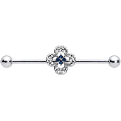 14 Gauge Blue Gem Stylized Deco Cross Industrial Barbell 38mm