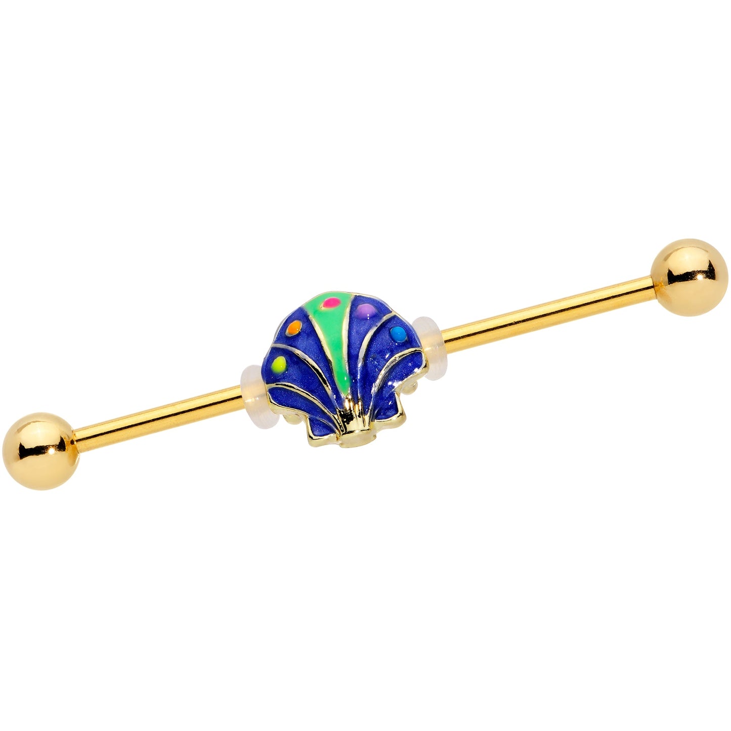 14 Gauge Gold Tone Blue Shell Industrial Barbell 38mm