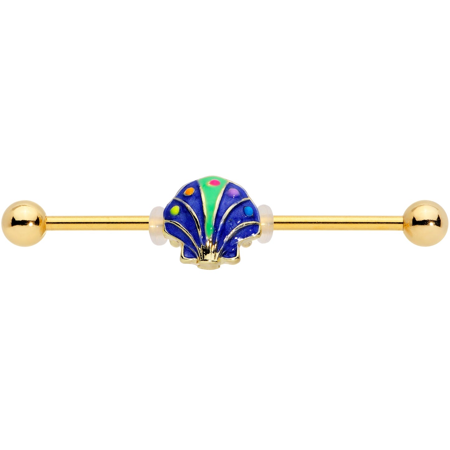 14 Gauge Gold Tone Blue Shell Industrial Barbell 38mm