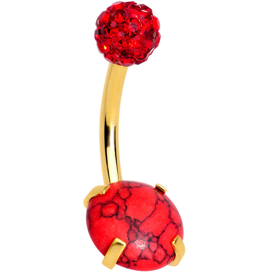 Red Faux Turquoise Gold Tone Disco Ball Belly Ring