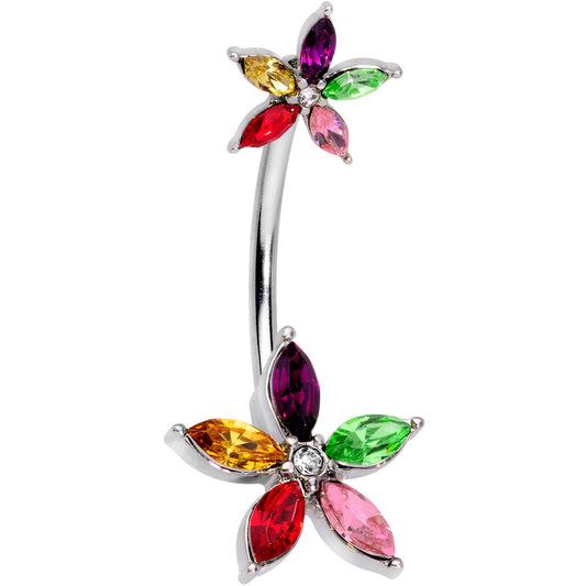 Rainbow Gem Starry Flower Double Mount Belly Ring