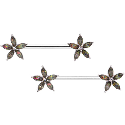 14 Gauge 9/16 Dark Aurora Gem Starry Flower Barbell Nipple Ring Set