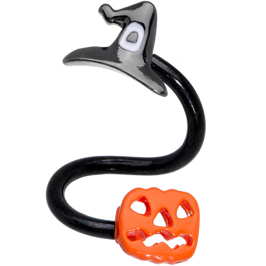 14 Gauge 3/8 Black Witch Cap Pumpkin Halloween Spiral Twister Belly Ring