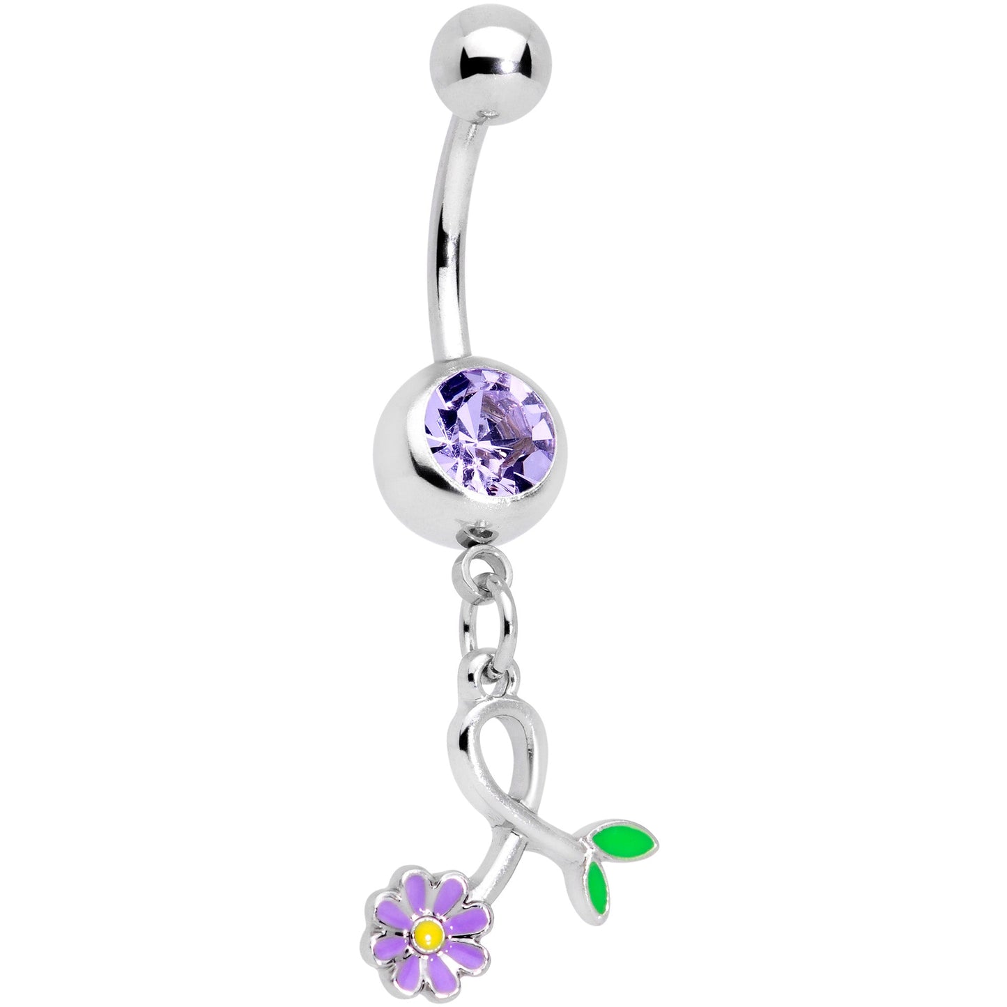 Purple Gem Daisy Curl Flower Dangle Belly Ring