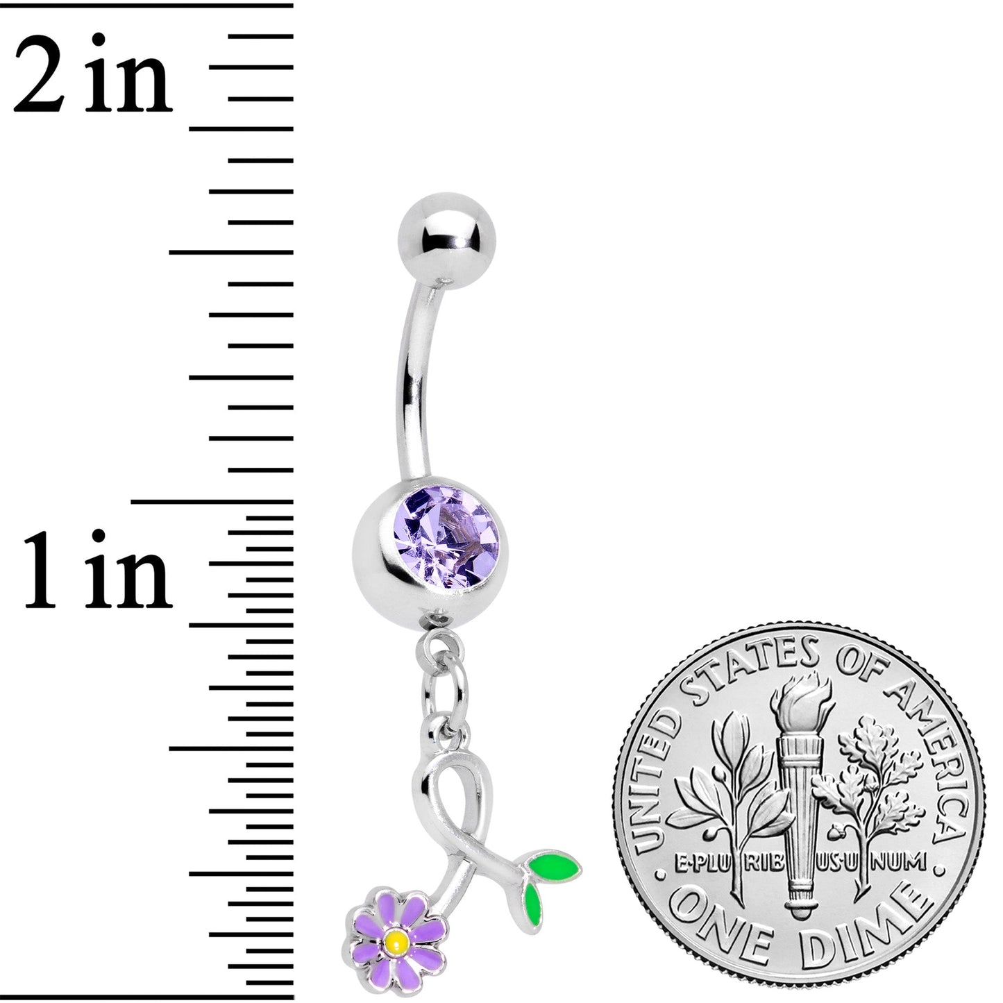 Purple Gem Daisy Curl Flower Dangle Belly Ring