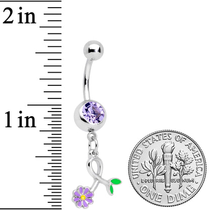 Purple Gem Daisy Curl Flower Dangle Belly Ring