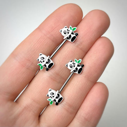 14 Gauge 9/16 Pretty Panda Bear Barbell Nipple Ring Set