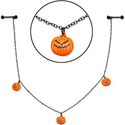 14 Gauge 9/16 Black Orange Pumpkin Halloween Dangle Nipple Chain