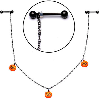 14 Gauge 9/16 Black Orange Pumpkin Halloween Dangle Nipple Chain