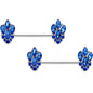 14 Gauge 9/16 Blue CZ Gem Fountain Barbell Nipple Ring Set