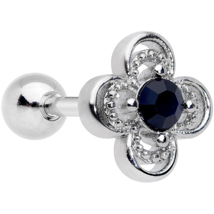 16 Gauge 1/4 Blue Gem Stylized Deco Cross Cartilage Tragus Earring