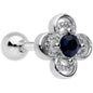 16 Gauge 1/4 Blue Gem Stylized Deco Cross Cartilage Tragus Earring