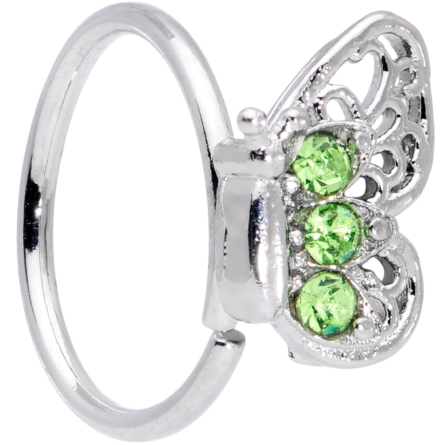 20 Gauge 5/16 Green Gem Lacy Butterfly Nose Hoop