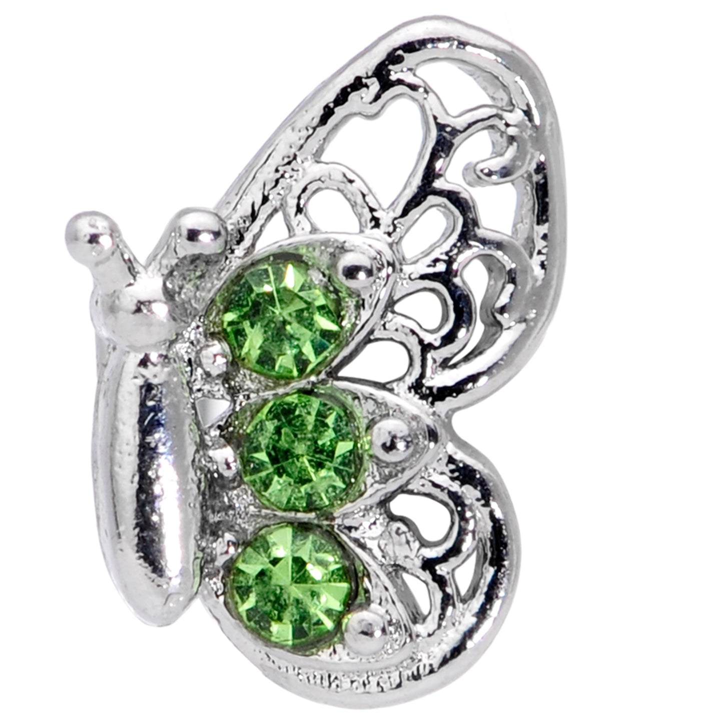 20 Gauge 5/16 Green Gem Lacy Butterfly Nose Hoop