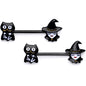 14 Gauge 9/16 Black Cat Pretty Witch Halloween Barbell Nipple Ring Set